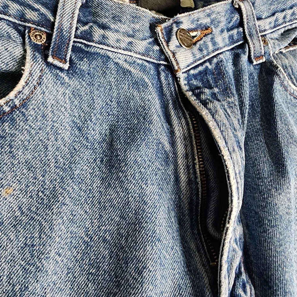 Harley Davidson Mens 34 x 34 Blue Denim Pants Traditional Fit Distressed Grunge